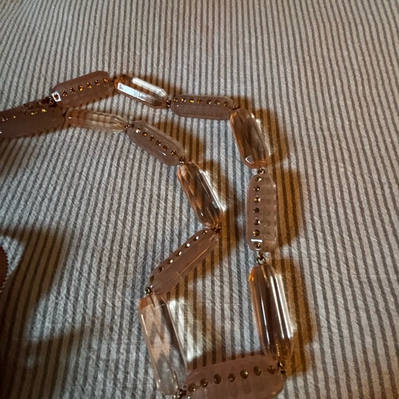 J. Crew,Clear pink hued with  Brown tie ribbon Necklace. - Picture 2 of 6